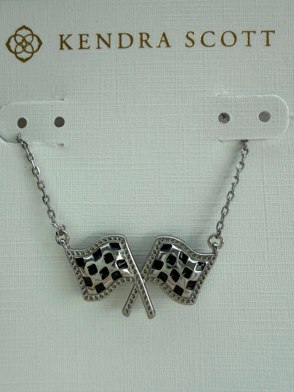 Kendra Scott x Checkered Flag Silver Pendant Necklace