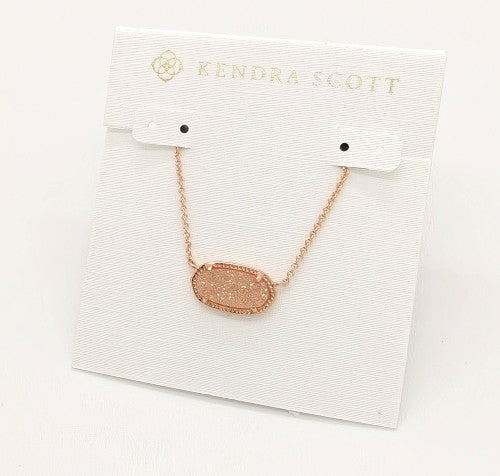 New Kendra Scott Elisa Pendant Rose Gold Necklace in Pink Drusy