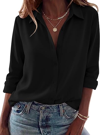 Women Dressy Casual Long Sleeve Button Down Shirts Tops