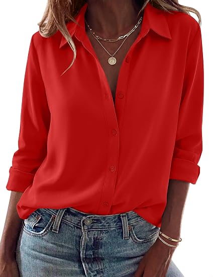 Women Dressy Casual Long Sleeve Button Down Shirts Tops
