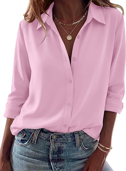 Women Dressy Casual Long Sleeve Button Down Shirts Tops