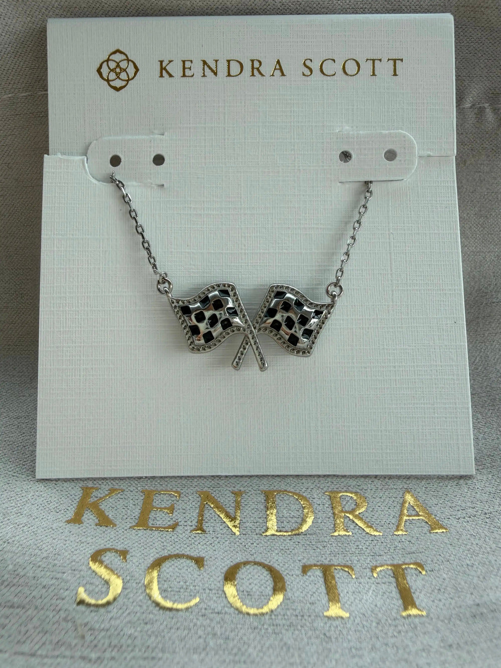 Kendra Scott x Checkered Flag Silver Pendant Necklace