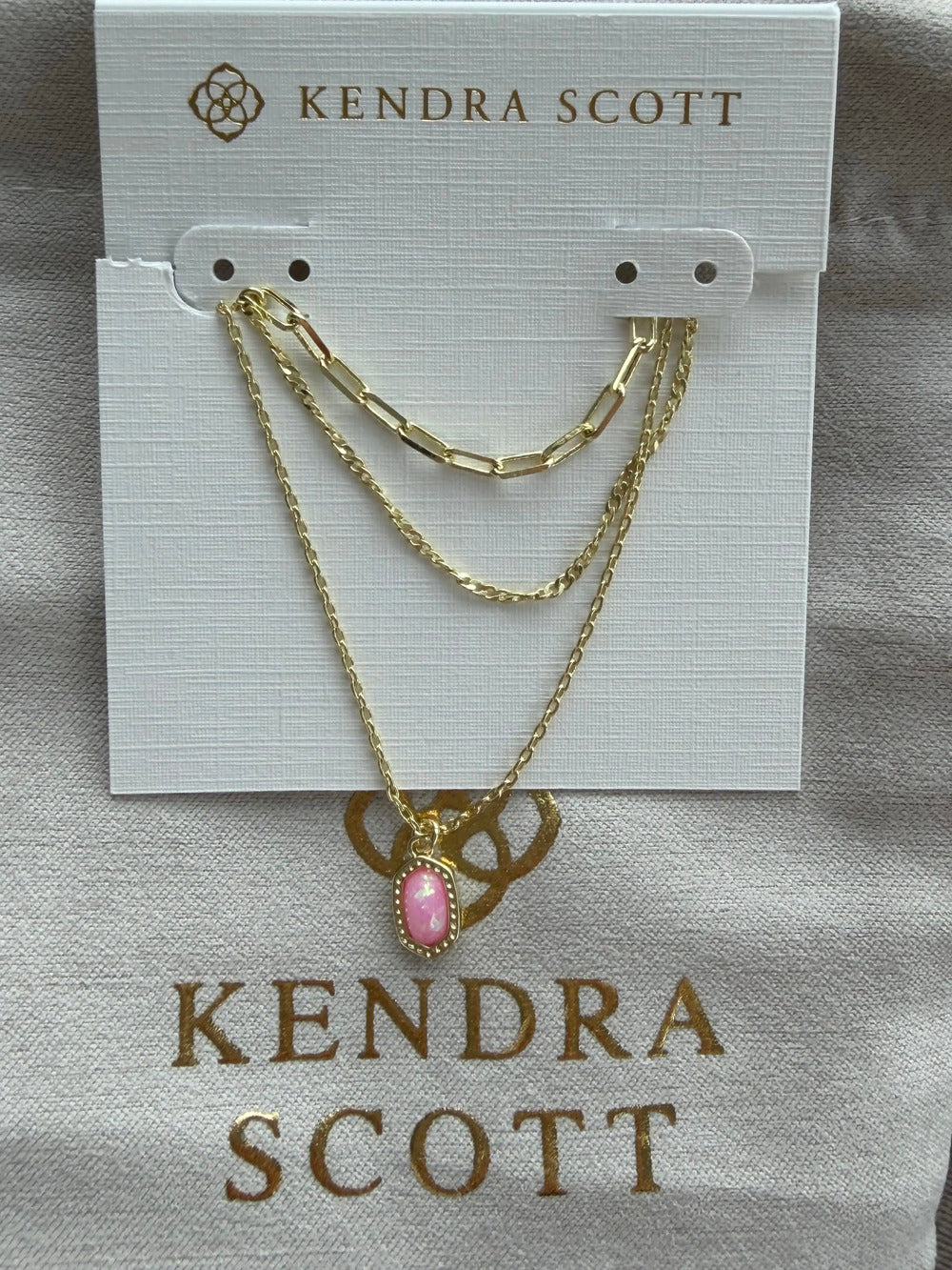 Kendra Scott Elisa Pendant Multi Strand Necklace?  Tone Coral Pink Stone
