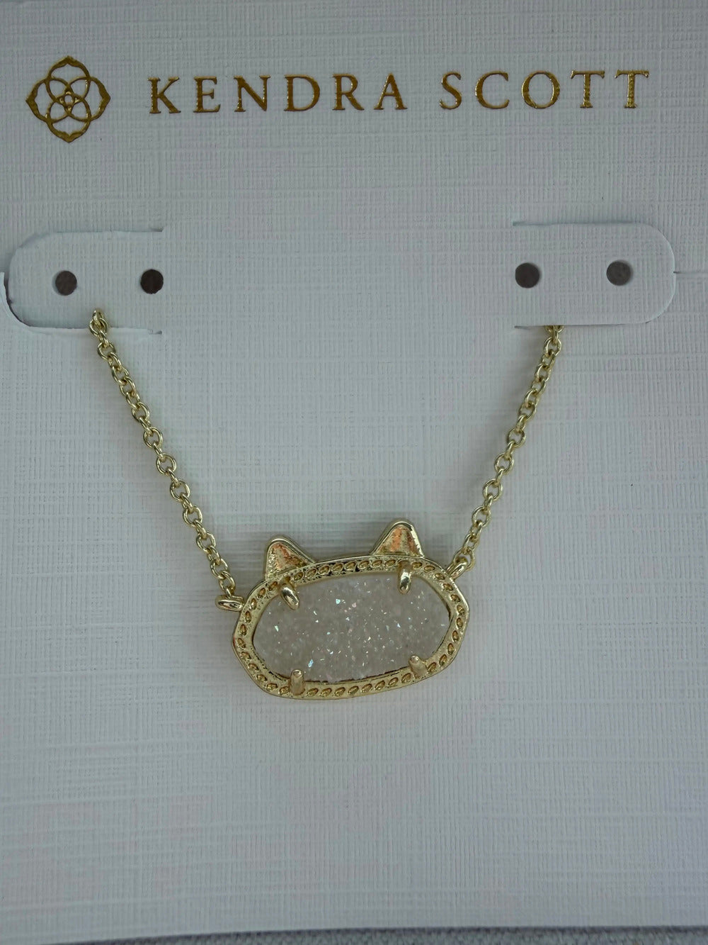 Kendra Scott Elisa Cat Pendant Necklace with White Crystal Cluster