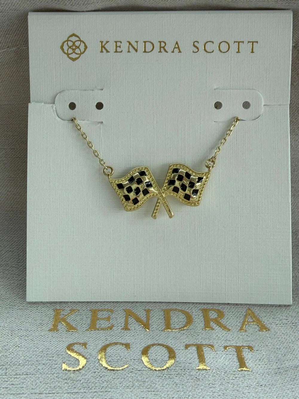 Kendra Scott x Checkered Flag Gold Short Pendant Necklace