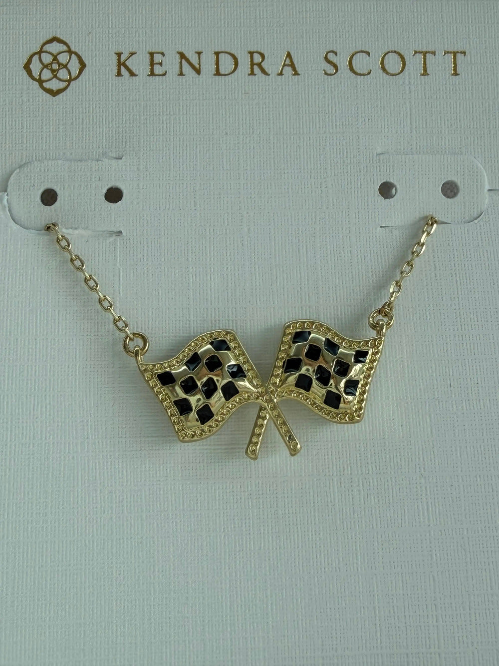 Kendra Scott x Checkered Flag Gold Short Pendant Necklace