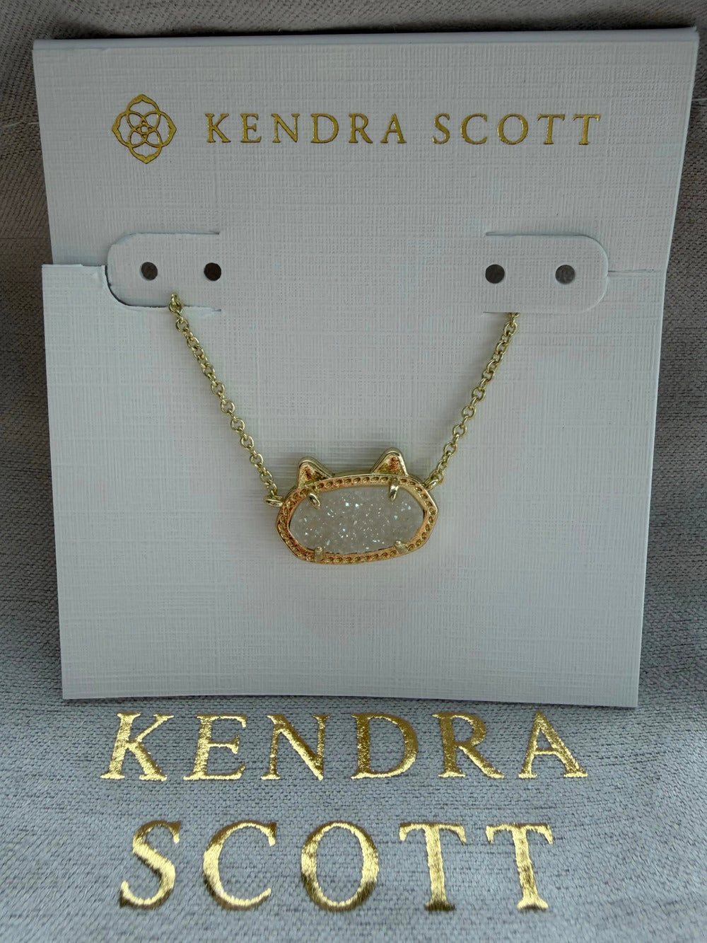 Kendra Scott Elisa Cat Pendant Necklace with White Crystal Cluster