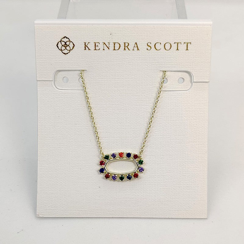 New Kendra Scott Elisa Open Frame Multi-color Crystal Pendant Necklace In Gold