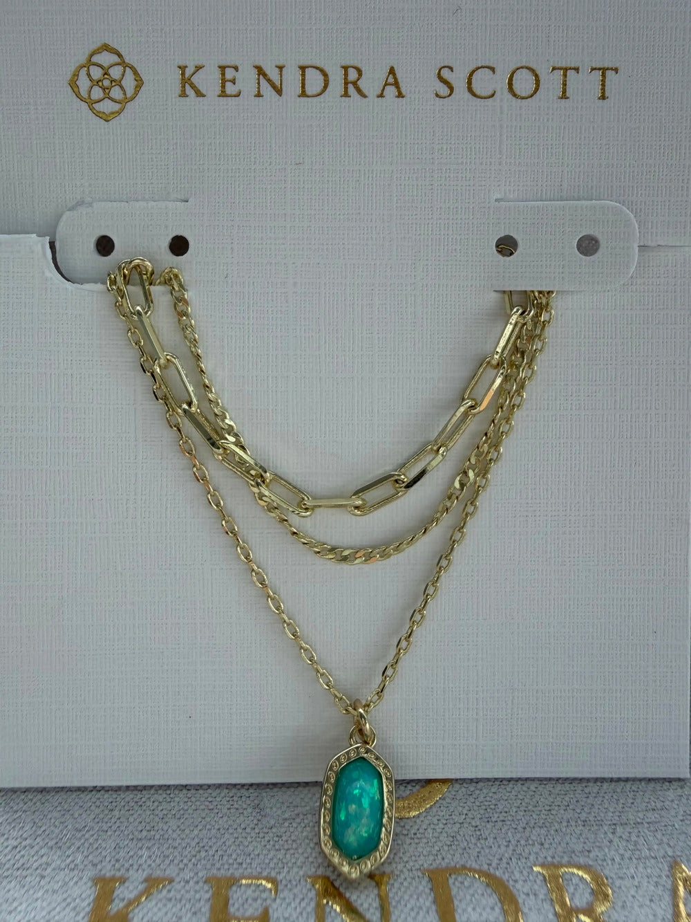 Kendra Scott Elisa pendant multi-strand necklace with coral and green gemstones