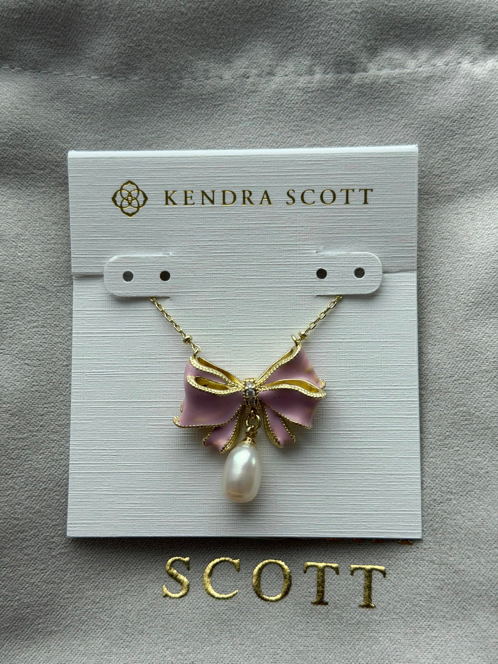 Kendra Scott Pink Bow Pearl Pendant Necklace