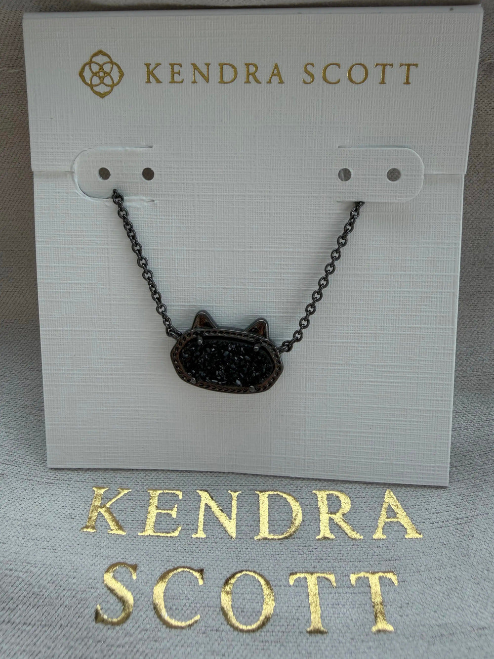Kendra Scott Elisa Cat Pendant Necklace Black Drusy Gunmetal