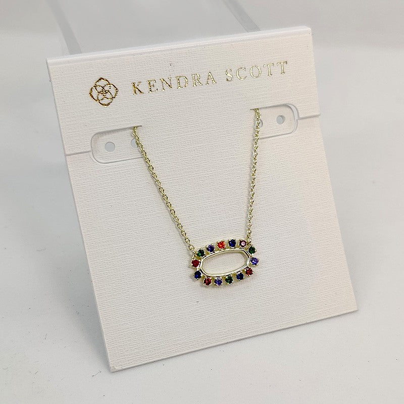 New Kendra Scott Elisa Open Frame Multi-color Crystal Pendant Necklace In Gold