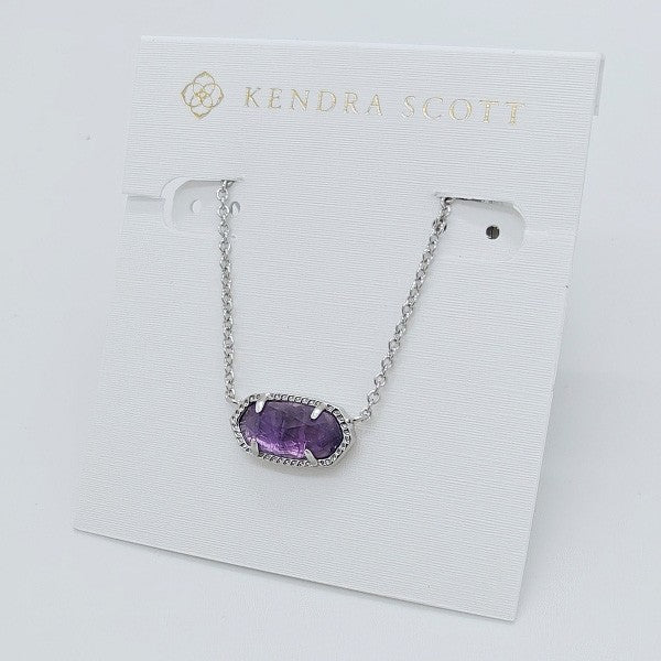 New Kendra Scott Elisa Silver Pendant Necklace in Amethyst