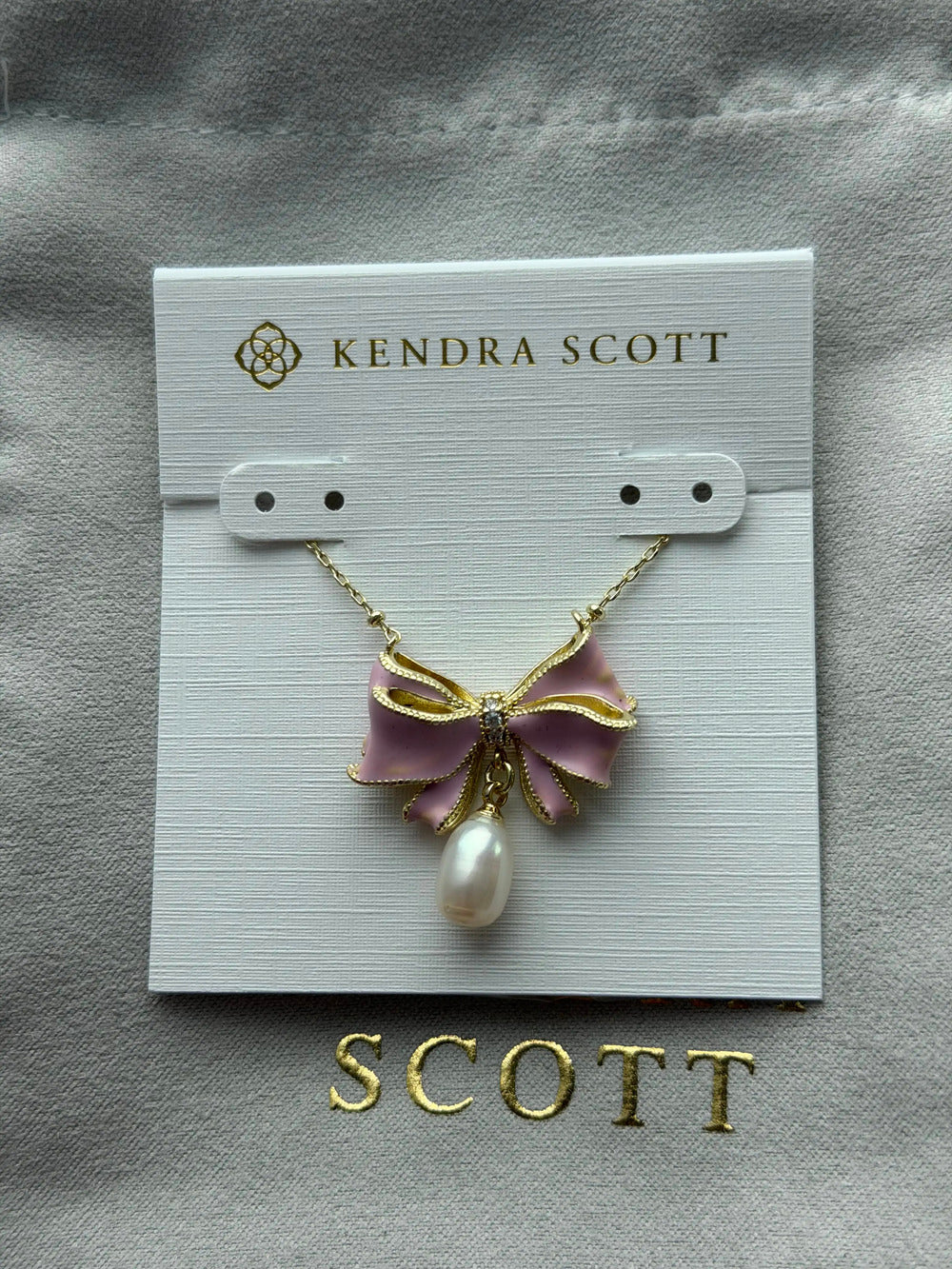 Kendra Scott Pink Bow Pearl Pendant Necklace