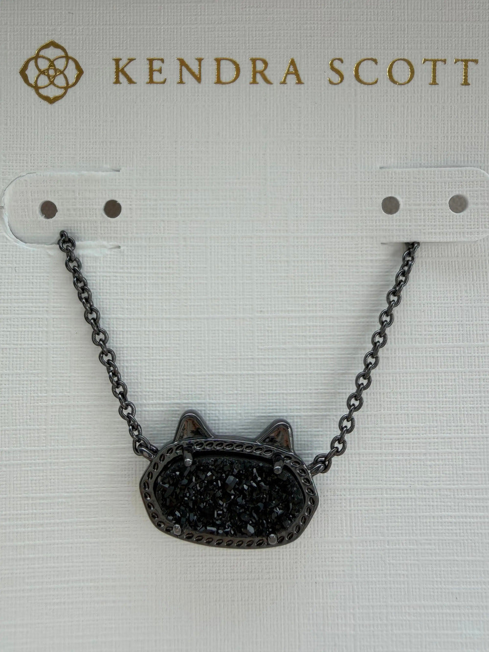 Kendra Scott Elisa Cat Pendant Necklace Black Drusy Gunmetal